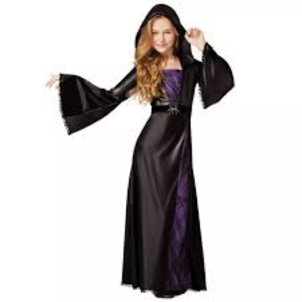 Spirit Black and Purple Hooded Kids Costume Sz L Spider Witch Halloween Dress